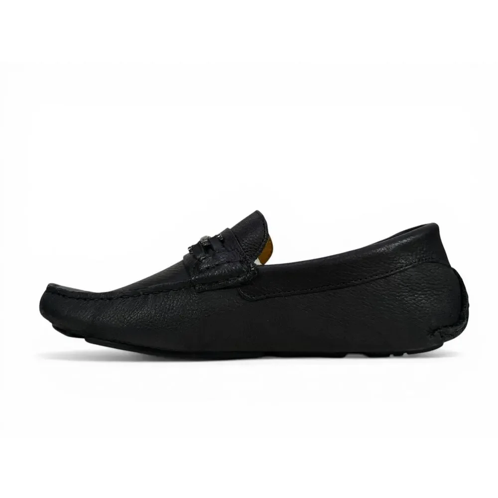 Massimo Matteo Bit Driver Loafer Mens 7.5  Black Leather Moccasin Slip On Luxury